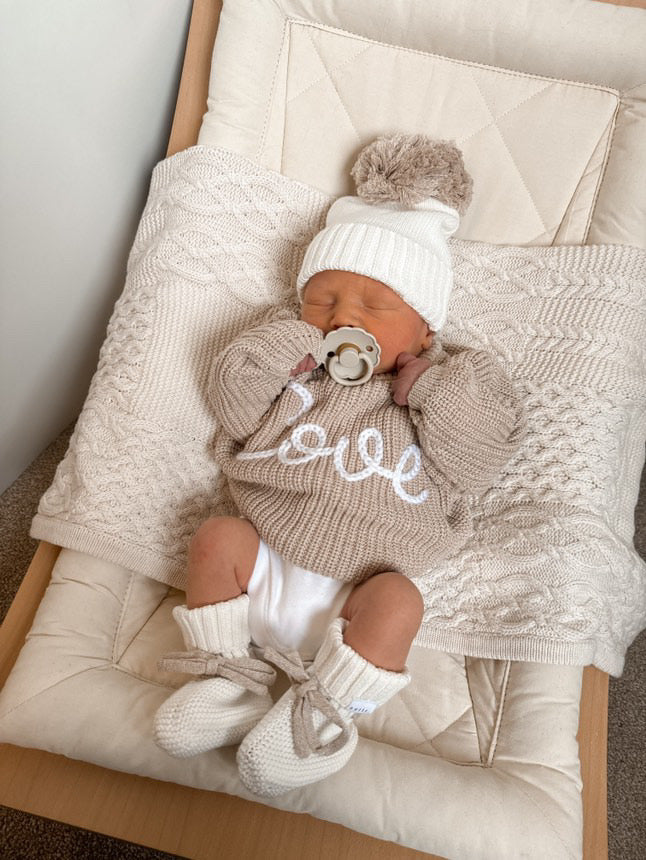 -Hand Embroidered-Oversized jumper| Beige Marl